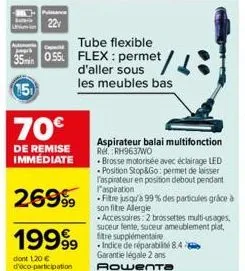 22  tube flexible 35min 0.55 flex: permet  d'aller sous  15  les meubles bas  70€  de remise immédiate  26999  1999⁹⁹9  dont 120 € d'éco-participation 