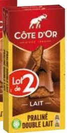 TABLETTES DE CHOCOLAT PRALINÉES DOUBLE LAIT CÔTE D'OR