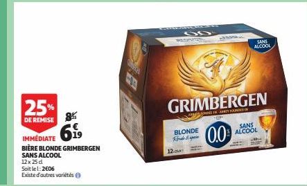 BIÈRE BLONDE GRIMBERGEN  SANS ALCOOL