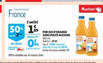 PUR JUS D'ORANGE  SANS PULPE AUCHAN