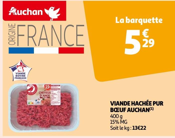 VIANDE HACHÉE PUR BŒUF AUCHAN