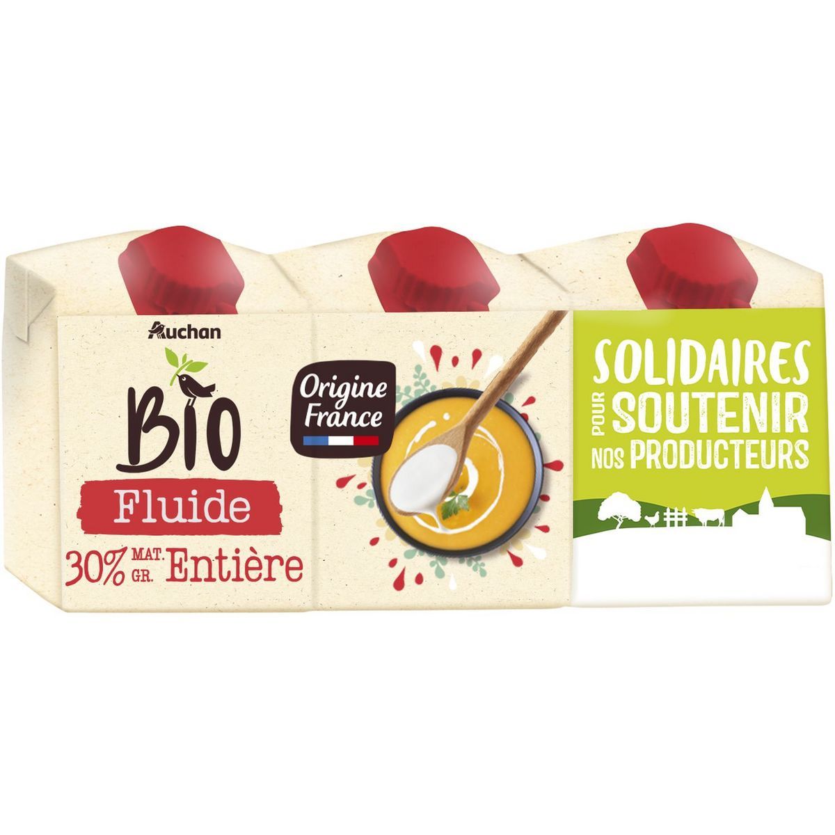 Crème entière UHT FLUIDE AUCHAN BIO SOLIDAIRES 