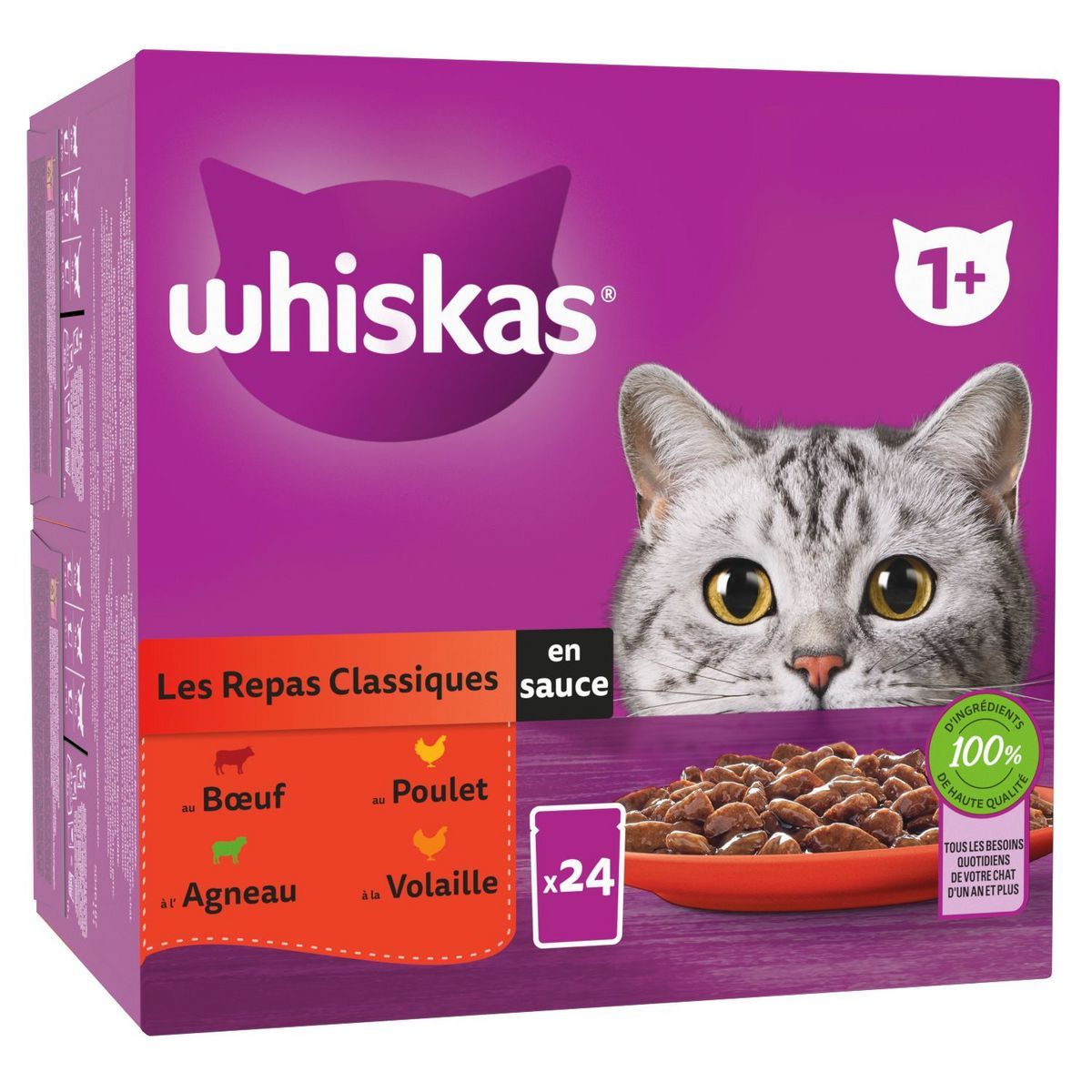 SACHETS FRAÎCHEUR REPAS CLASSIQUE EN SAUCE POUR CHAT ADULTE 4 VARIÉTÉS WHISKAS