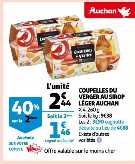 COUPELLES DU VERGER AU SIROP LÉGER AUCHAN