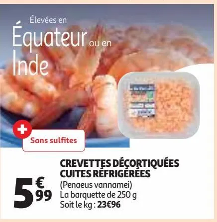 crevettes décortiquées cuites réfrigérées