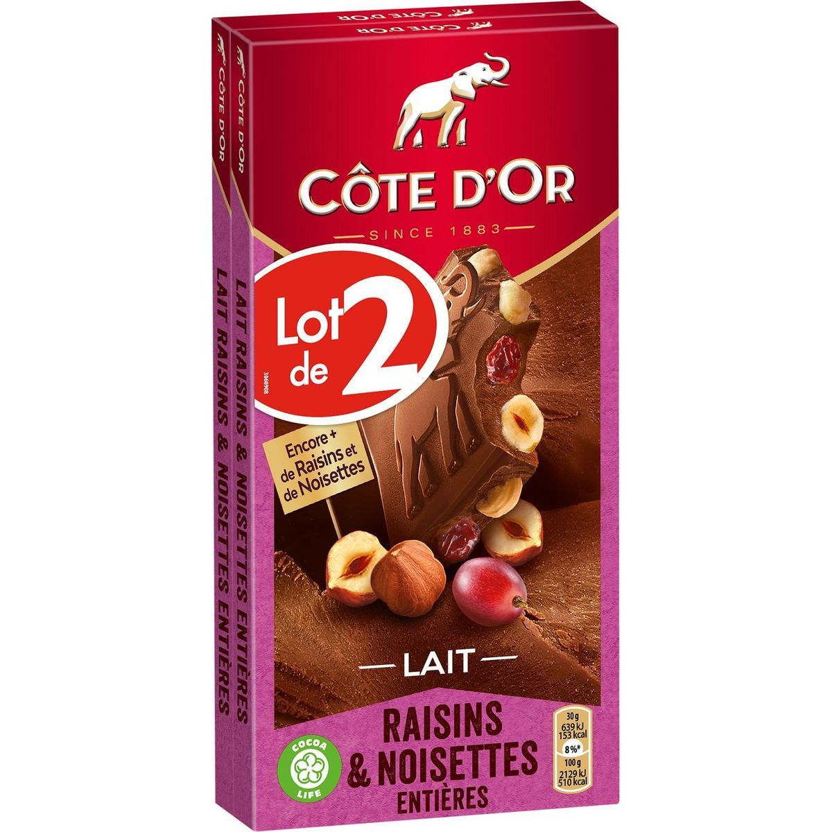 TABLETTES DE CHOCOLAT LAIT NOISETTES ENTIÈRES CÔTE D'OR