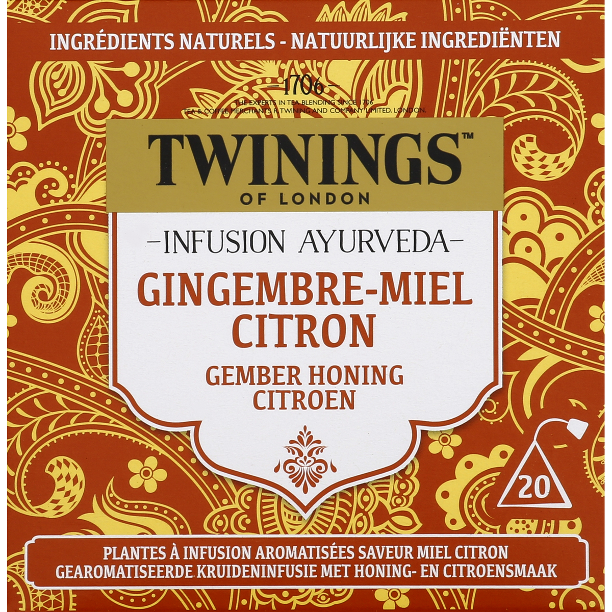 INFUSION AYURVEDA GINGEMBRE MIEL ET CITRON TWININGS