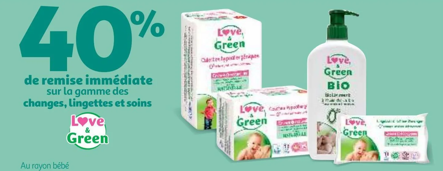 la gamme des changes, lingettes et soins love & green