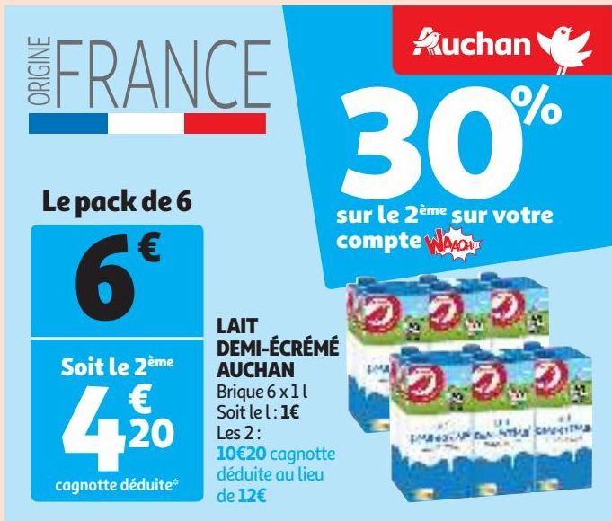 LAIT DEMI-ÉCRÉMÉ AUCHAN