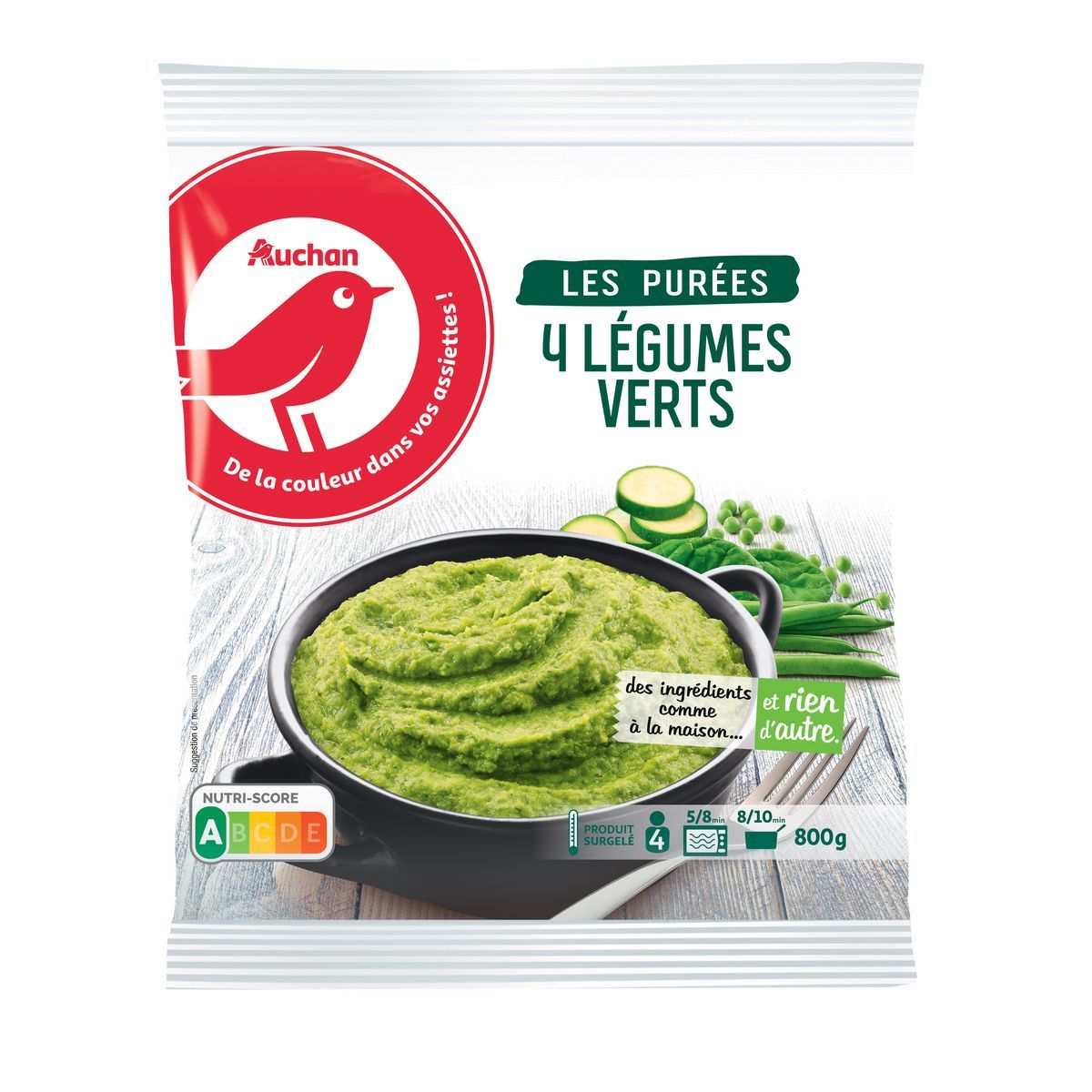 PURÉE DE 4 LÉGUMES VERTS SURGELÉE AUCHAN