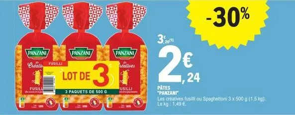 panzani  creativ  fusill  fusilli  €3  3 paquets de 500 g  panzani  lot de  panzani  réatives  fusilli இரு வாகனக  30  20(1)  2€  pätes "panzani"  les créatives fusilli ou spaghettoni 3 x 500 g (1.5 kg