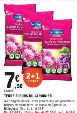 Tabed  Fertili  RETatud  TERRE P FLEURS DU J  996  TERRE PO FLEURS DU JAI  Fertilige Rimon ate  ,50  L'UNITÉ  TERRE FLEURS DU JARDINIER  2+1  OFFERT  Fertiligène Finns TERRE POUR FLEURS DU JARDINIER  