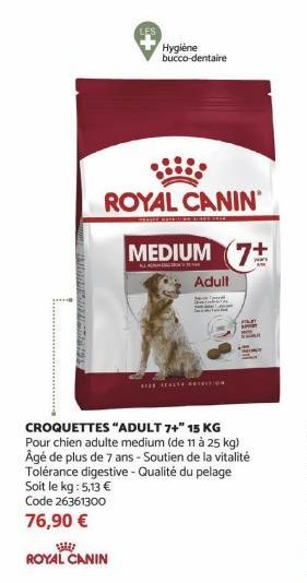 ROYAL CANIN  MEDIUM 7  Adult  HE HEALTH Sention  CROQUETTES "ADULT 7+" 15 KG Pour chien adulte medium (de 11 à 25 kg) Âgé de plus de 7 ans - Soutien de la vitalité Tolérance digestive - Qualité du pel