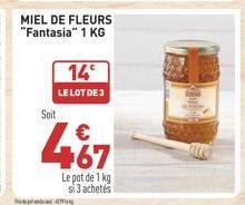 MIEL DE FLEURS "Fantasia" 1 KG  14°  LE LOT DE 3  Soit  467  Le pot de 1 kg si 3 achetés 