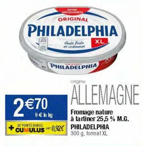 fromage nature à tartiner 35,5% m.g. philadelphia