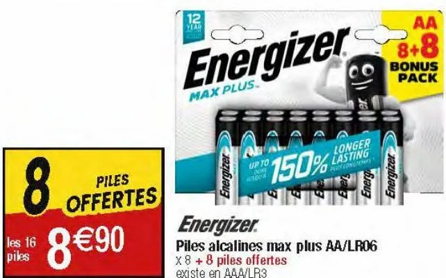 energizer piles alcalines max plus aa/le06 