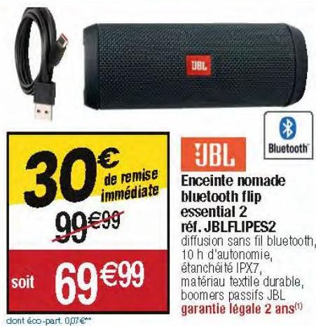 JBL Enceinte nomade bluetooth flip essential 2 réf. JBLFLIPES2 