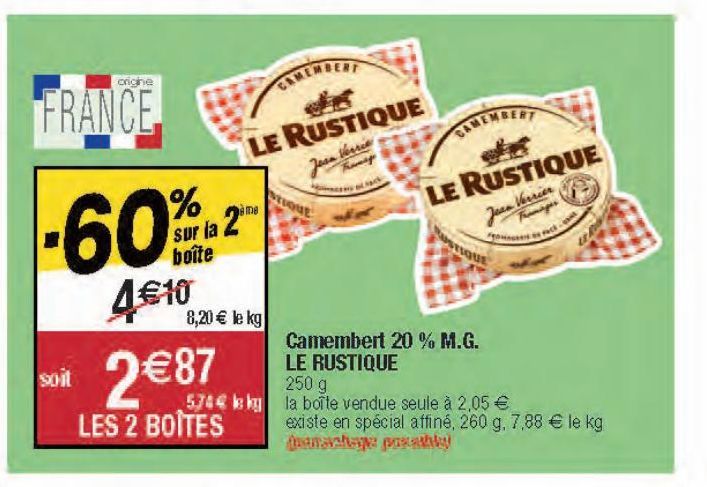 Camembert 20% M.G. LE RUSTIQUE