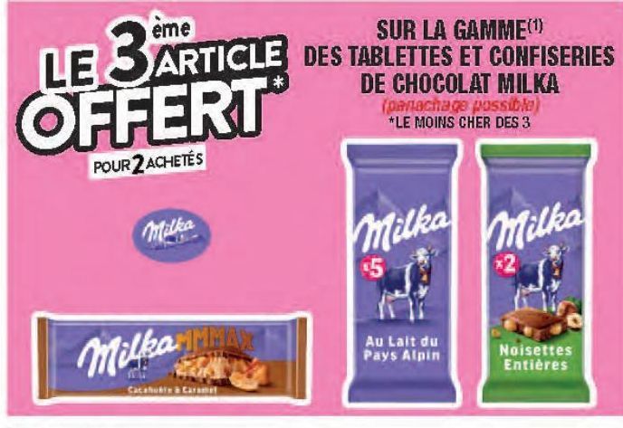 SUR LA GAMME DES TABLETTES ET CONFISERIES DE CHOCOLAT MILKA