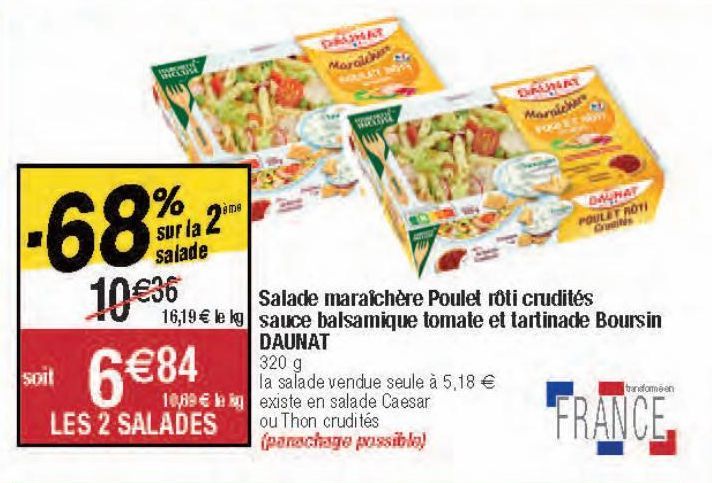 Salade maraichère Poulet rôti crudités sauce balsamique tomate et tartinade Boursin DAUNAT