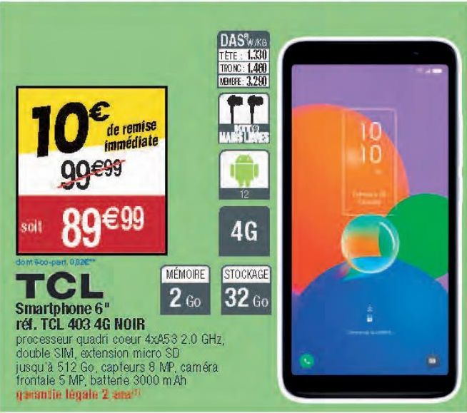 TCL Smartphone 6'' réf. TCL 403 4G NOIR 