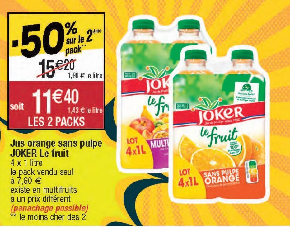 Jus orange sans pulpe JOKER Le fruit