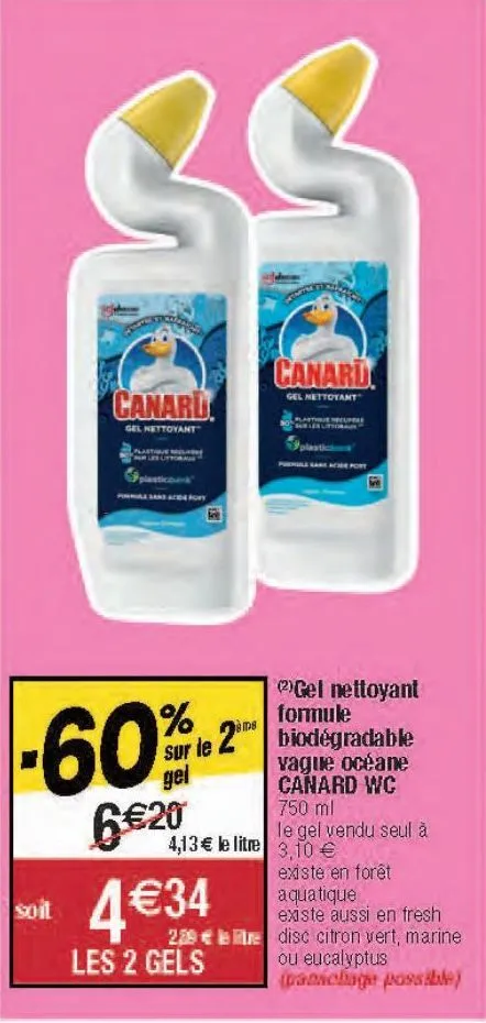 gel nettoyant formule biodégradable vague océane canard wc