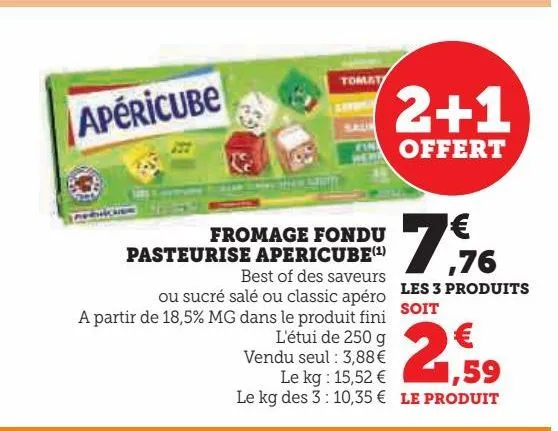 fromage fondu  pasteurise apericube