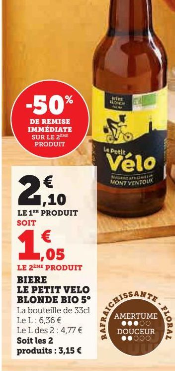 BIERE  LE PETIT VELO  BLONDE BIO 5°