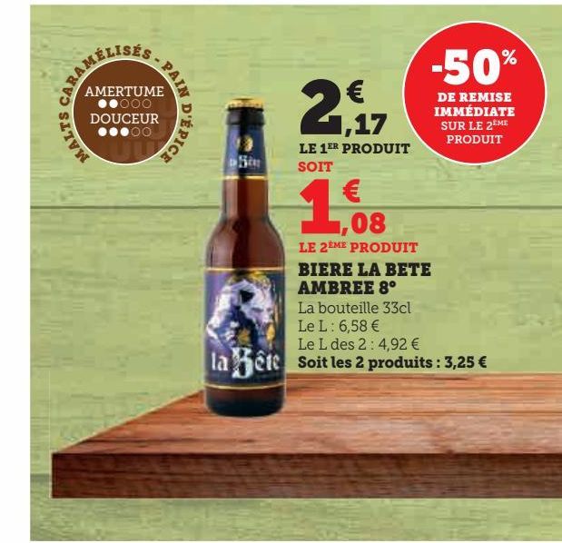 BIERE LA BETE  AMBREE 8°