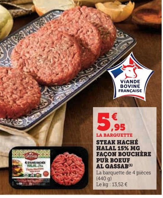 STEAK HACHÉ HALAL 15% MG FAÇON BOUCHÈRE PUR BOEUF AL QASSA