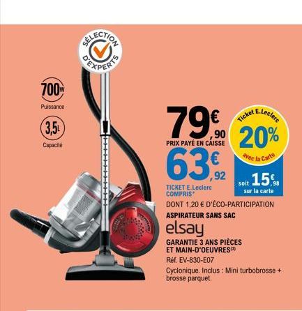 Promo aspirateur sans sac E.Leclerc E.Leclerc