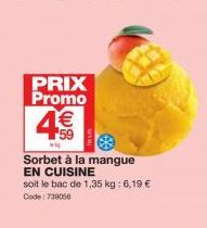 PRIX Promo  4€€  lig  Sorbet à la mangue EN CUISINE  soit le bac de 1,35 kg: 6,19 €  Code: 739056 