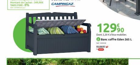 129⁹0  Dont 2,20 € d'éco-mobilier.  2 Banc coffre Eden 265 L  Ref. 540428 ALLIBERT 