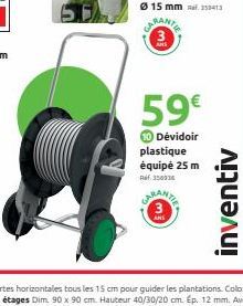 59€  10 Dévidoir plastique équipé 25 m Ref.358334  inventiv 