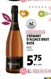 HVE  CHINANT BALSACE  86  ...  EFFERVESCENT  CRÉMANT D'ALSACE BRUT  ROSÉ  AOC  575  Ce 