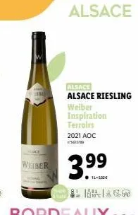 re  weiber  alsace  weiber  inspiration  terroirs 2021 aoc 561789  3.99  alsace alsace riesling  laco 