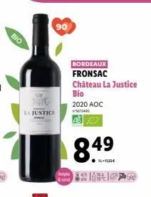 bio  danmar  la justice  90  bordeaux fronsac château la justice  bio 2020 aoc  8.4⁹ 