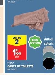 199  Lelet  LOT DE  100%  Autres  2 COTON coloris  TODAY  GANTS DE TOILETTE  AM. 1012271 