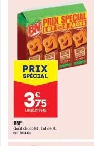 prix special lot do 4 packs  bn prik mood  prix spécial  3,95  1.4kg 0.29 kg  bnⓡ  goût chocolat. lot de 4. rr. 5004400 
