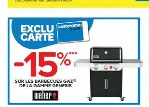 exclu carte  -15%  sur les barbecues gaz de la gamme genesis  weber  castorama 