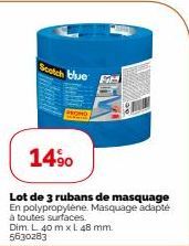 Scotch blue Fi  PRONO  14⁹0  Lot de 3 rubans de masquage En polypropylene. Masquage adapté à toutes surfaces.  Dim. L 40 m x L 48 mm. 5630283 