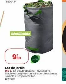 réutilisable  9%0  goolia  sac de jardin  160 l. en polypropylène. réutilisable stable et poignées de transport résistantes lavable et imputrescible 1079007 