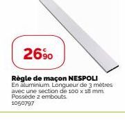 26⁹  Règle de maçon NESPOLI En aluminium Longueur de 3 mètres avec une section de 100 x 18 mm. Possède 2 embouts 1050797 