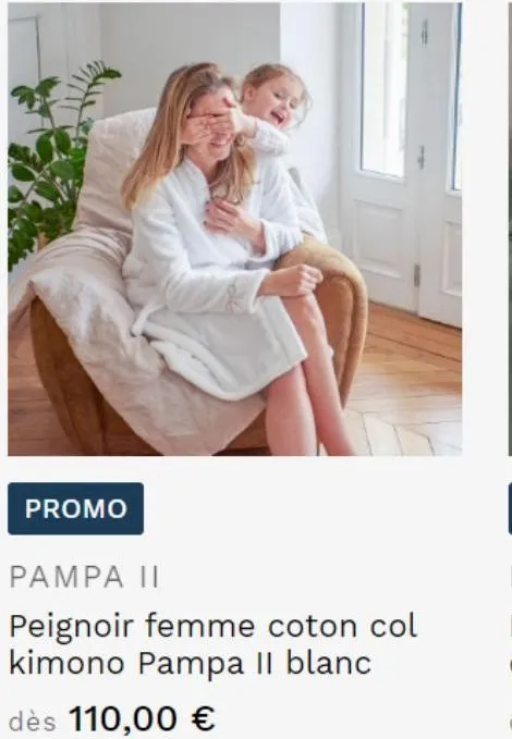 promo  pampa ii  peignoir femme coton col kimono pampa ii blanc  dès 110,00 €  