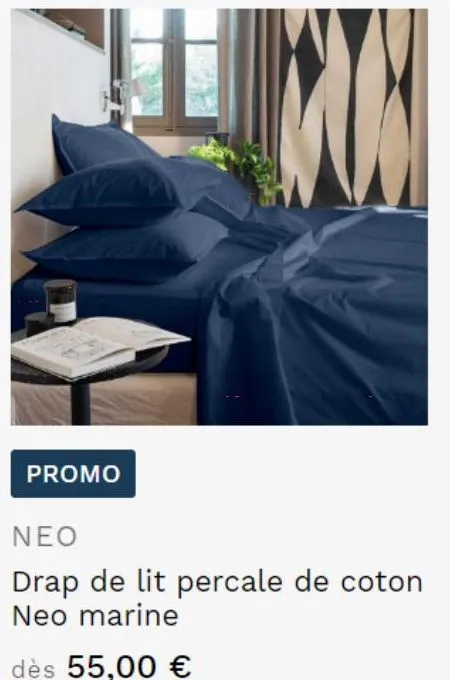promo  neo  drap de lit percale de coton neo marine  dès 55,00 €  