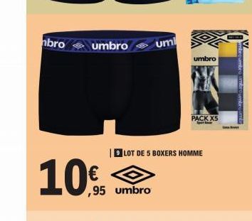 bro  umbro  10%  umi  ,95 umbro  umbro  LOT DE 5 BOXERS HOMME  PACK X5 