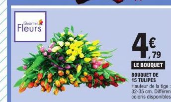 Quartier.  Fleurs  €  ,79  LE BOUQUET BOUQUET DE 15 TULIPES Hauteur de la tige: 32-35 cm. Différents coloris disponibles!! 