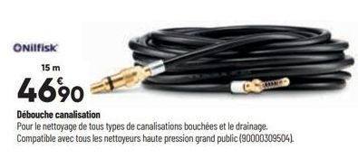 ONilfisk  15 m  4690  Débouche canalisation  Pour le nettoyage de tous types de canalisations bouchées et le drainage. Compatible avec tous les nettoyeurs haute pression grand public (90000309504).  A