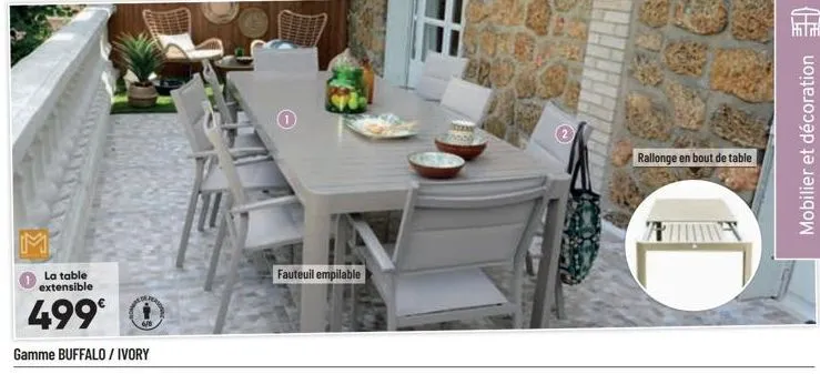 m  la table extensible  499€  1  fauteuil empilable  ic  rallonge en bout de table  mobilier et décoration  
